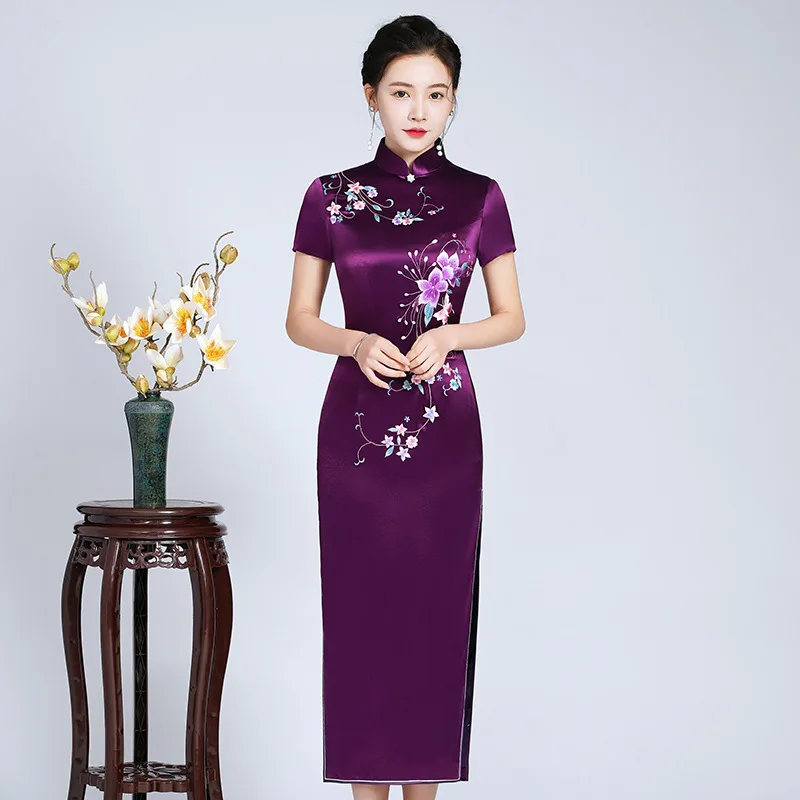 

Yourqipao Chinese Grandma's Wedding Banquet Dress Traditional Embroidery Cheongsam Evening Dresses Mother of The Bride Gowns