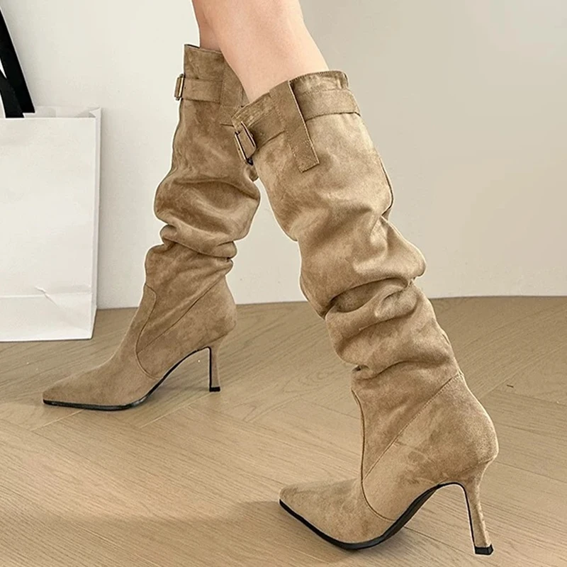 

Женские высокие сапоги на высоком каблуке. Дизайнерская модная обувь. Замшевые роскошные зимние сапоги до колена. Новинка 2025 года. Элегантные туфли-лодочки Mujer De Botas.