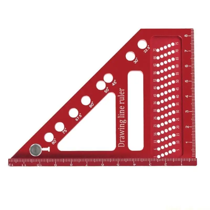 

A2BE Hole Position Scribing Ruler Drawing Line Ruler Woodworking Square Ruler 22.5-90 Degree Protractor Miter Ruler