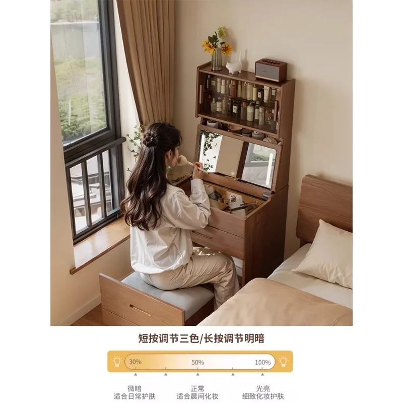 خزانة خشبية صلبة، غرفة نوم صغيرة، طاولة مكياج بسيطة وحديثة، شقة صغيرة، خزانة تخزين صغيرة بجانب السرير، مدمجة