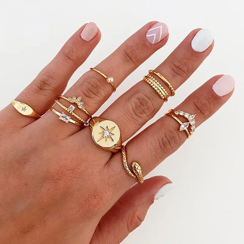 YUXINTOME 24k Gold-Plated/Silver Gold Star Zircon Shiny Round Thick RIngs Women Rock Punk Classic Fashion Jewelry 2021 Wedding