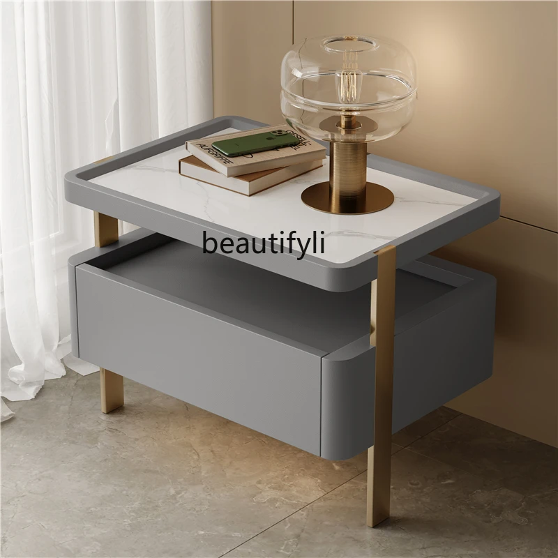 New Italian Minimalist Bedside Table Stone Plate Creative Modern Simple and Light Luxury Advanced Sense Bedside Cabinet