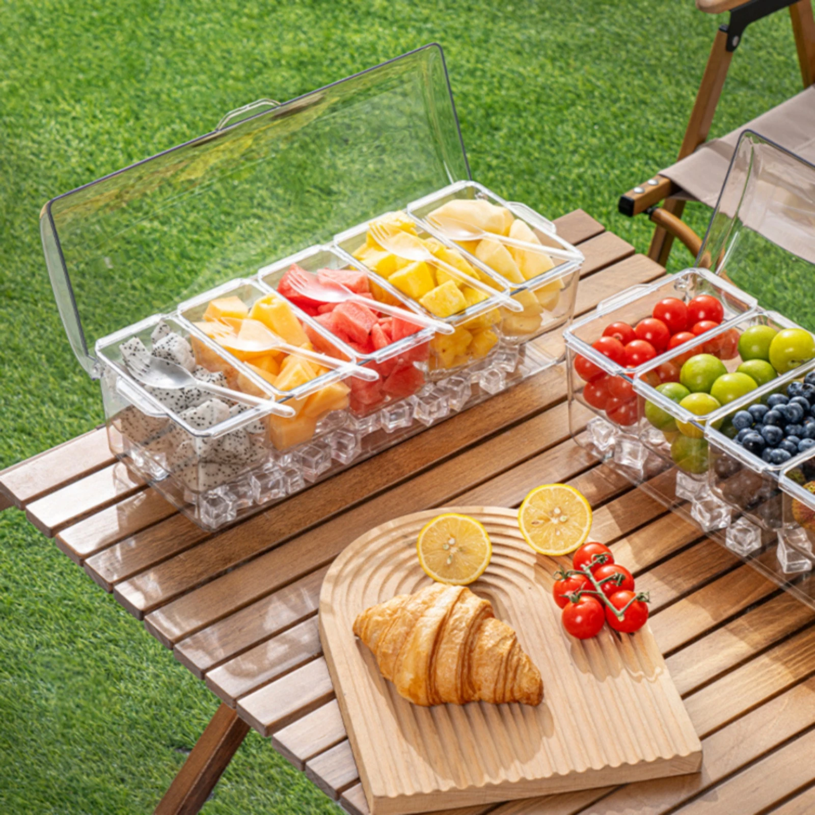 

Clear 5-Compartment Salad Box Oblong Transparent Hinged Lunch Box 5 Compartment Tray Compact