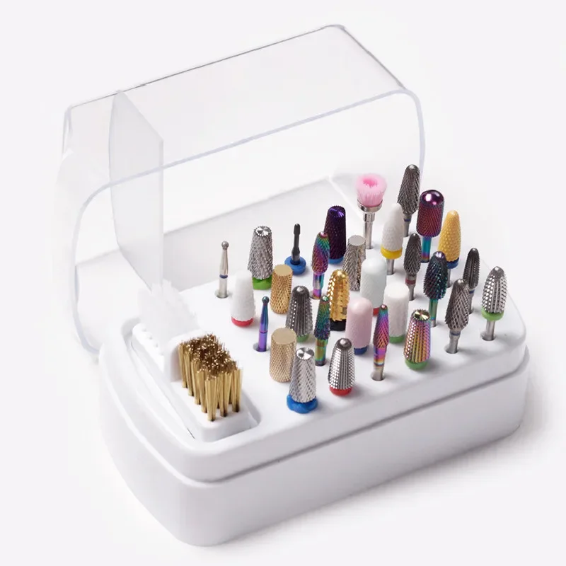 Lagerung Box 2-in-1 Nail art Bohrer Schleifen Lagerung Halter Polnischen Kopf Bit Reinigen Die Maniküre Schleifen kopf Pinsel Display 30 Löcher