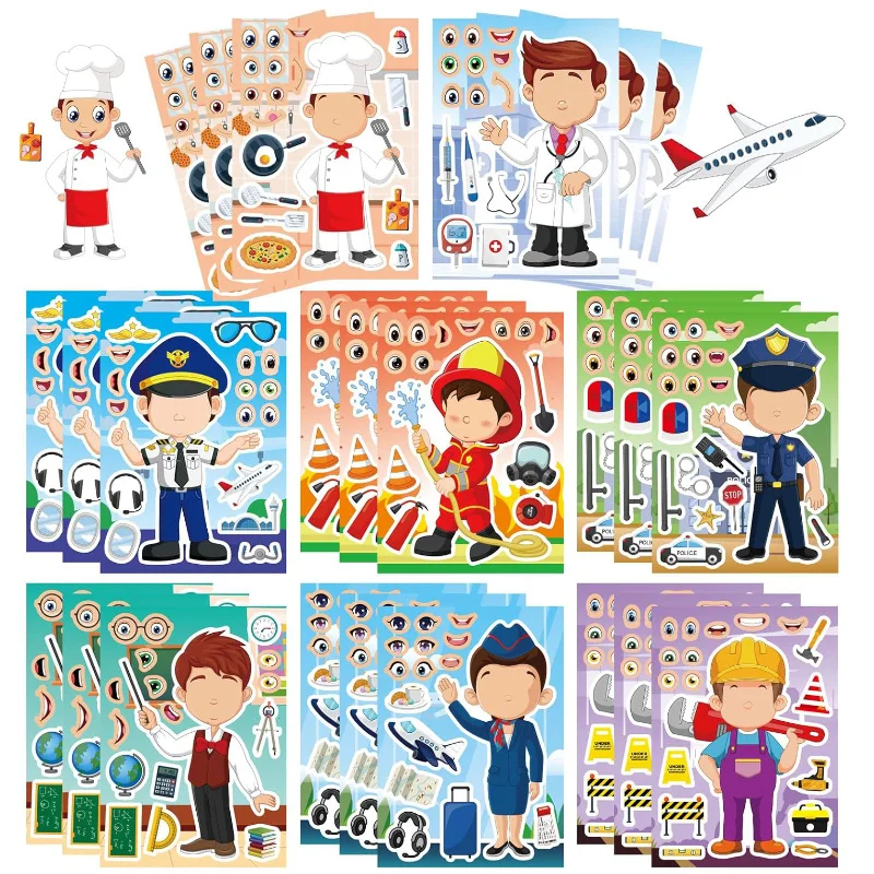 Crea un viso adesivi Giocattoli educativi Fai da te Crea il tuo pompiere Dottore Poliziotto Chef Insegnante Occupazione Post Puzzle Adesivo
