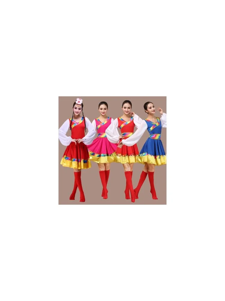 

New Women's Tibetan Dance Performance Costume Square Dance Minority Stage Outfit Traditional Ethnic Milk Silk Tunic Top