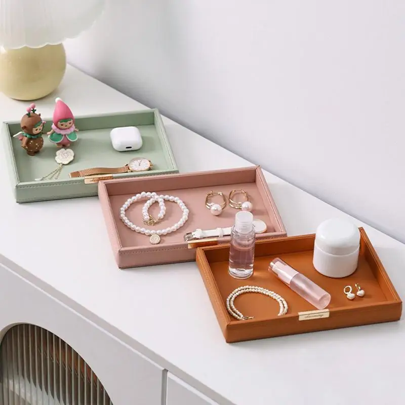 

Leather Tray Stylish Table Catchall Storage Box Jewelry Key Coin Desk Top Organizer Entryway Nightstand Home Office Decoration