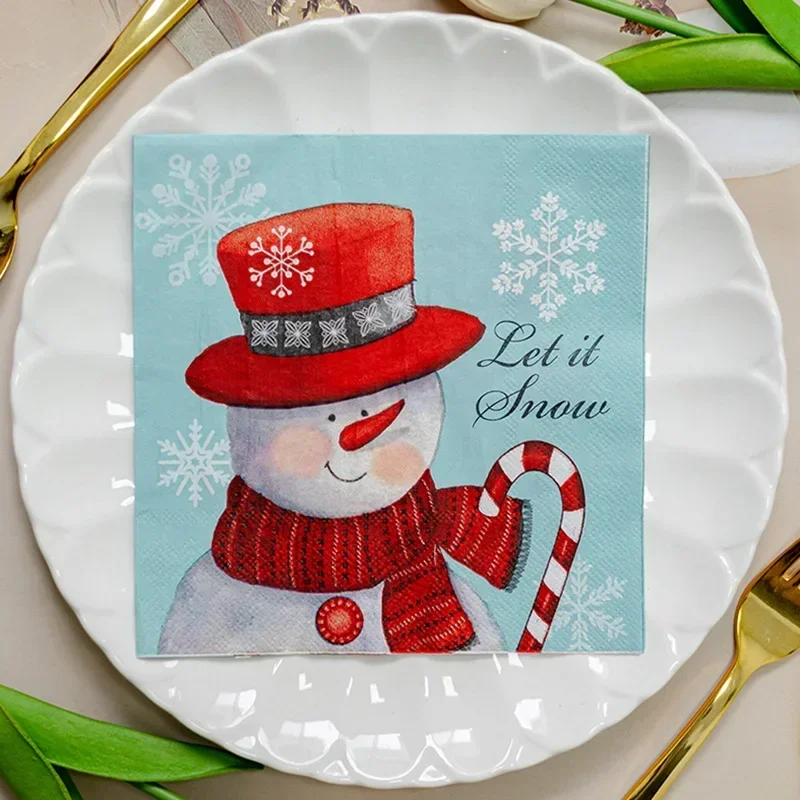 20pcs 33*33cm 2-Ply Christmas Snowman Printed Paper Napkins Party Decorative Paper Placemats Butterfly Bone Bart Paper