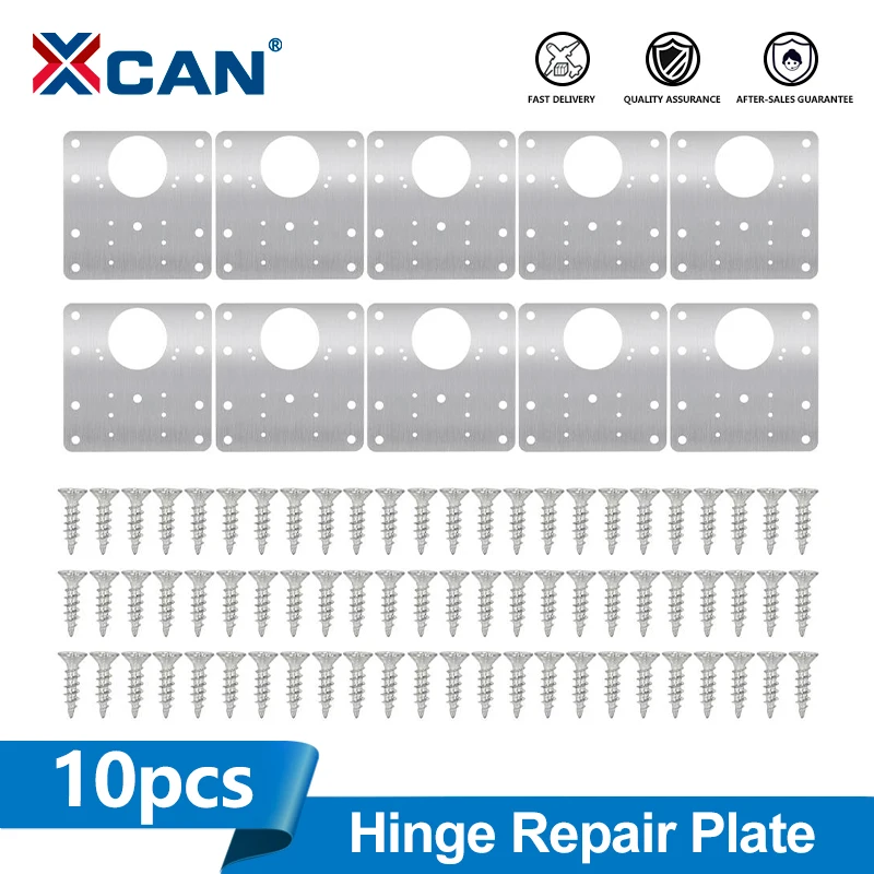 XCAN 10pcs Stainless Steel Cabinet Door Hinge Repair Plate Cabinet Door Hinges Mounting Plate with Screw Furniture Hardware Tool
