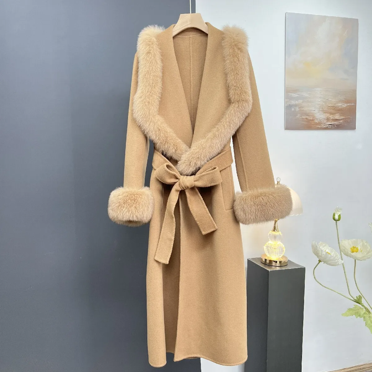 2024 new Haining cashmere double-sided coat women's long style real fur fur big collar fur coat