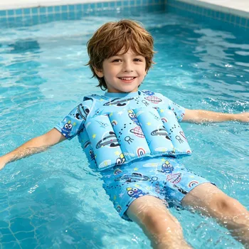 Buoyancy Swimsuit Kids One Piece Boys Girls Swimwear Suit Baby 1 2 3 4 5 Yrs Blue Space Dinosaur Children Swimming Training Vest 6