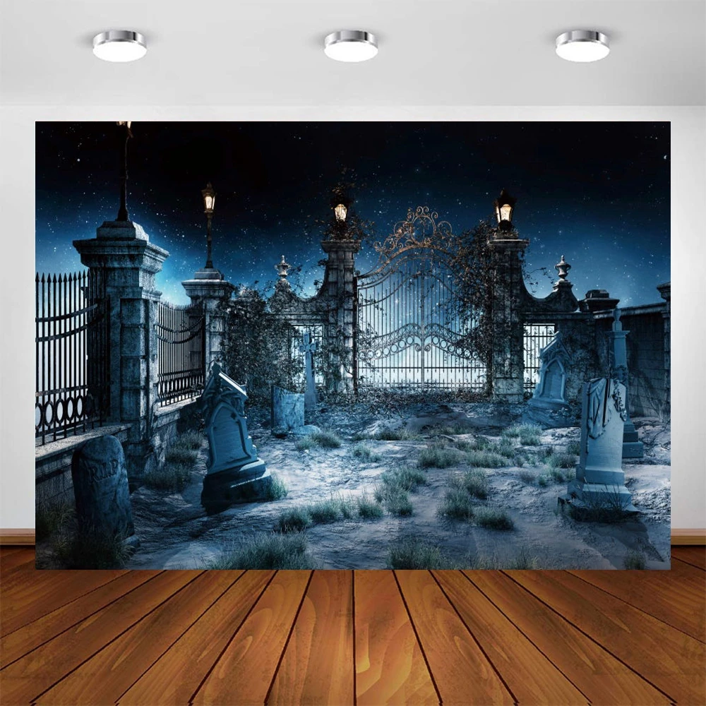 

Halloween Backdrop Tombstone Cemetery Gate Photography Background Vinyl Photocall Photozone Photophone Poster Photo Studio Shoot