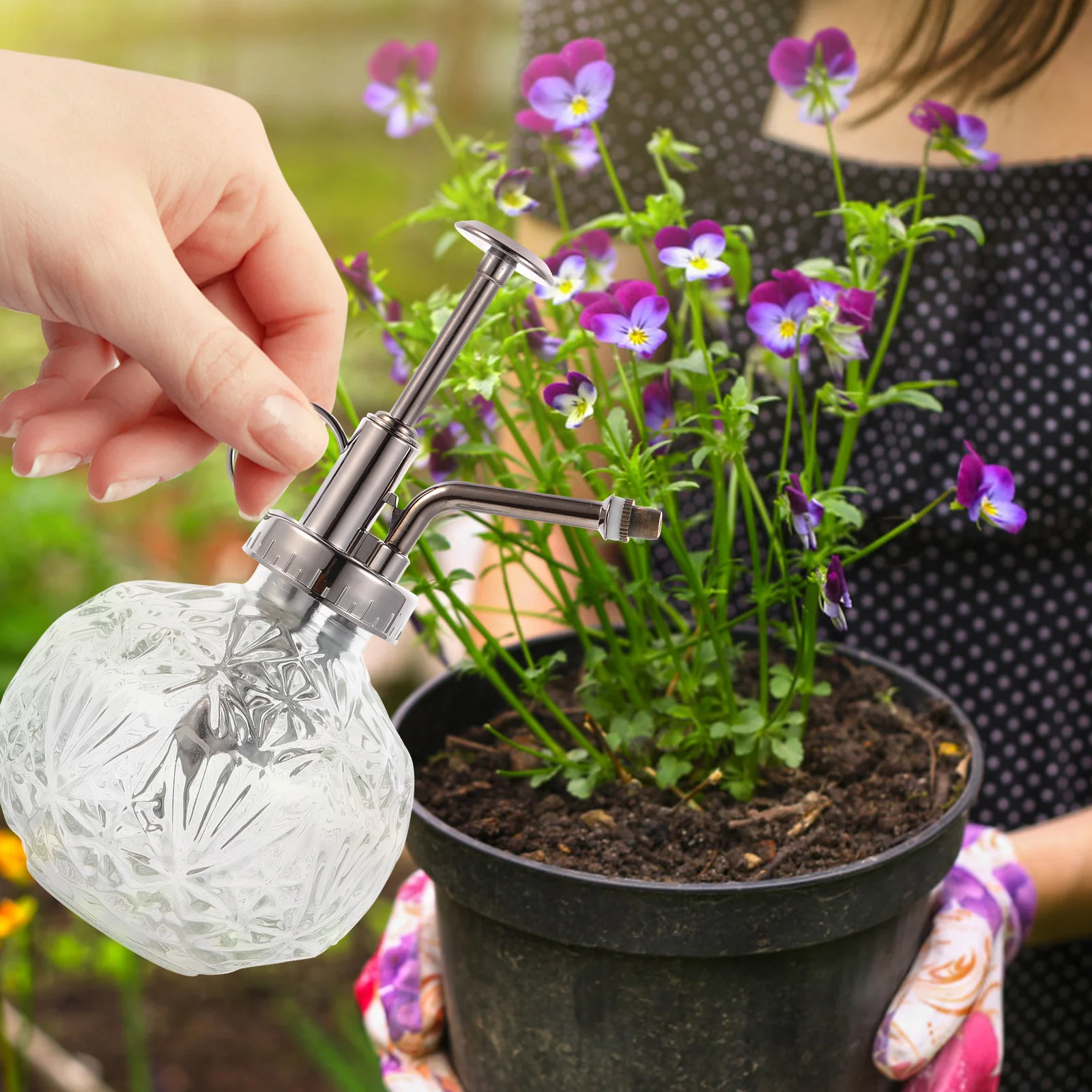 

Glass Watering Can Retro Pump Transparent Spray Bottle for Plants Bonsai Succulents Flowers Garden Desktop