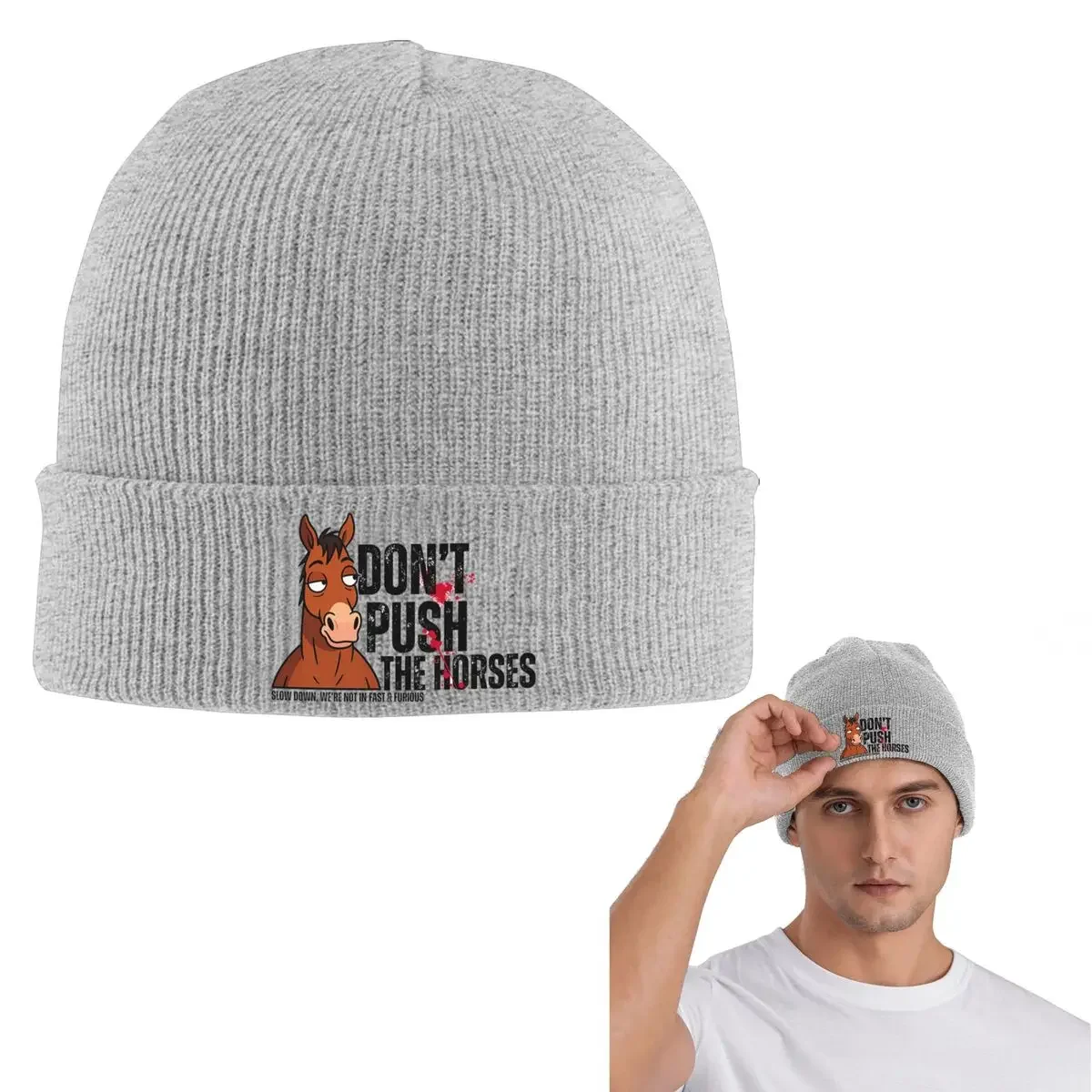 New Don't Push The Horses Warm Knitted Cap Fashion Bonnet Hat Autumn Winter Outdoor Beanies Hats for Men Women Adult