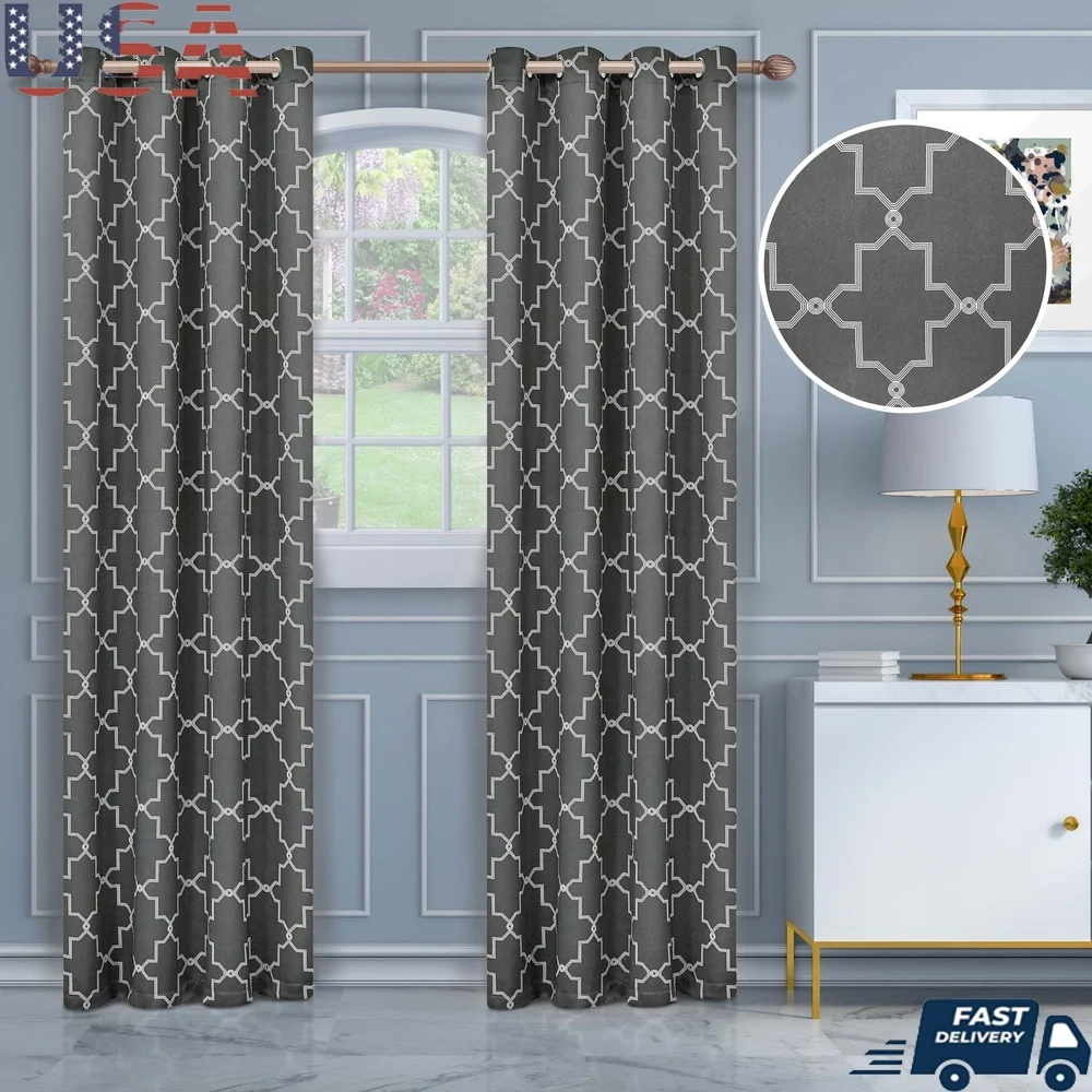

Trellis Blackout Curtains Set of 2 52x108 Inch Energy Efficient Thermal Insulating Light Blocking Rod Pocket Panels Living Room
