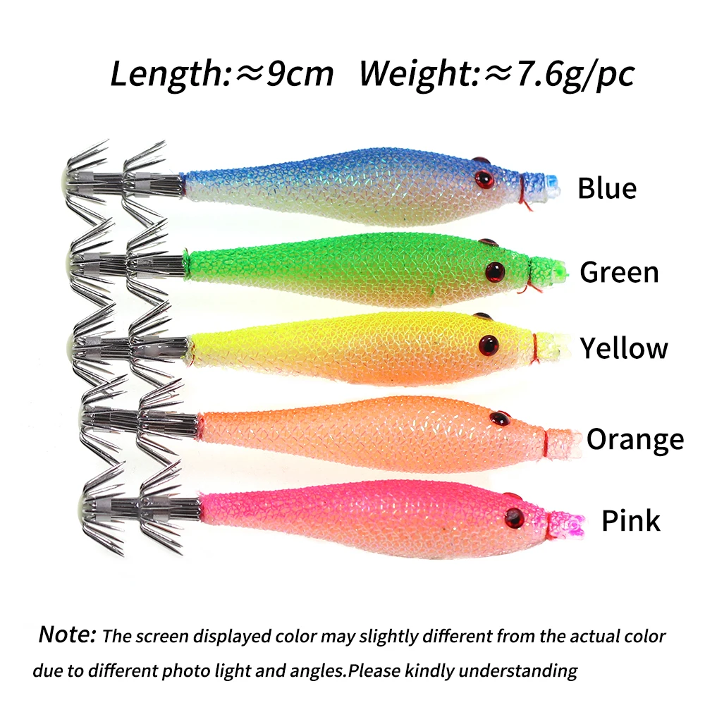 Linoriver 9cm/7.6g Double Umbrella Hook Soft Squid Lure Jigs Saltwater Fishing Luminous Artificial Octopus Cuttlefish Bait