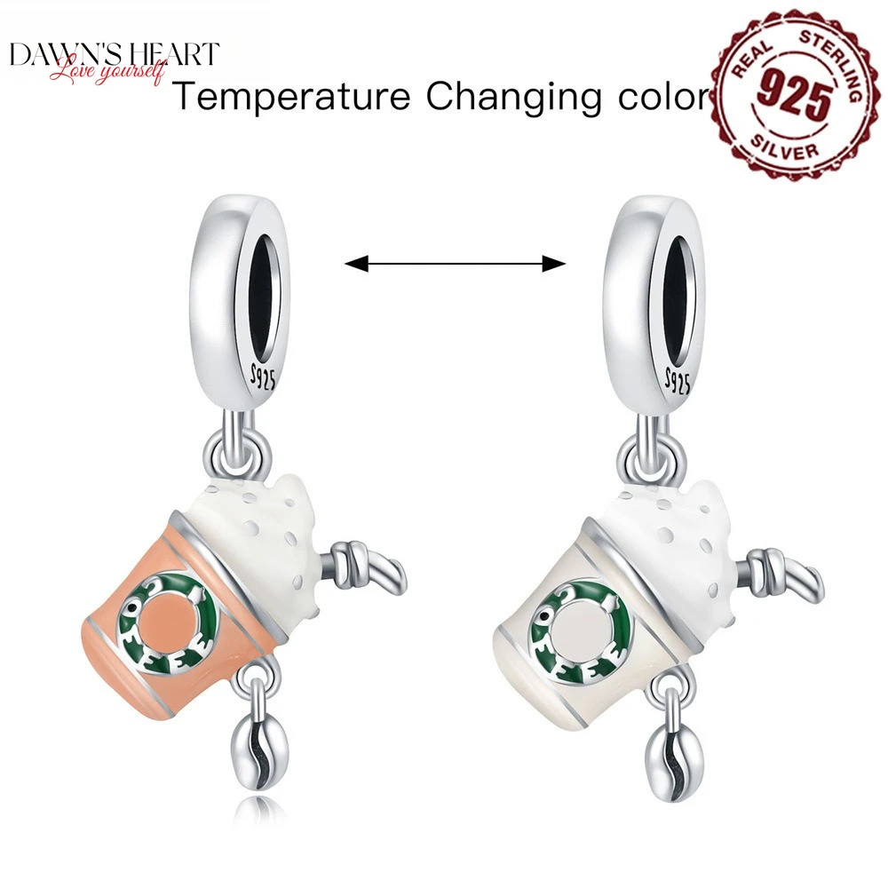 

Real 925 Sterling Silver Coffee Cup Color Changing Charms Pendant Bracelet Necklace Charms Plata 925 DIY Jewelry Birthday Gift