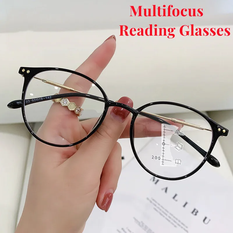 

Unisex Progressive Multifocus Reading Glasses Ultralight Anti Blue Light Presbyopic Eyeglass Round Frame NearFar Eyewear Diopter