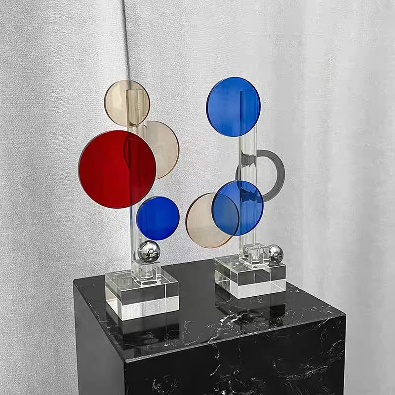 Modern Simplicity Home Decor, Geometric Crystal Glass Ornaments, Living Room Desk Soft Decorations, Morandi Colored Artworks