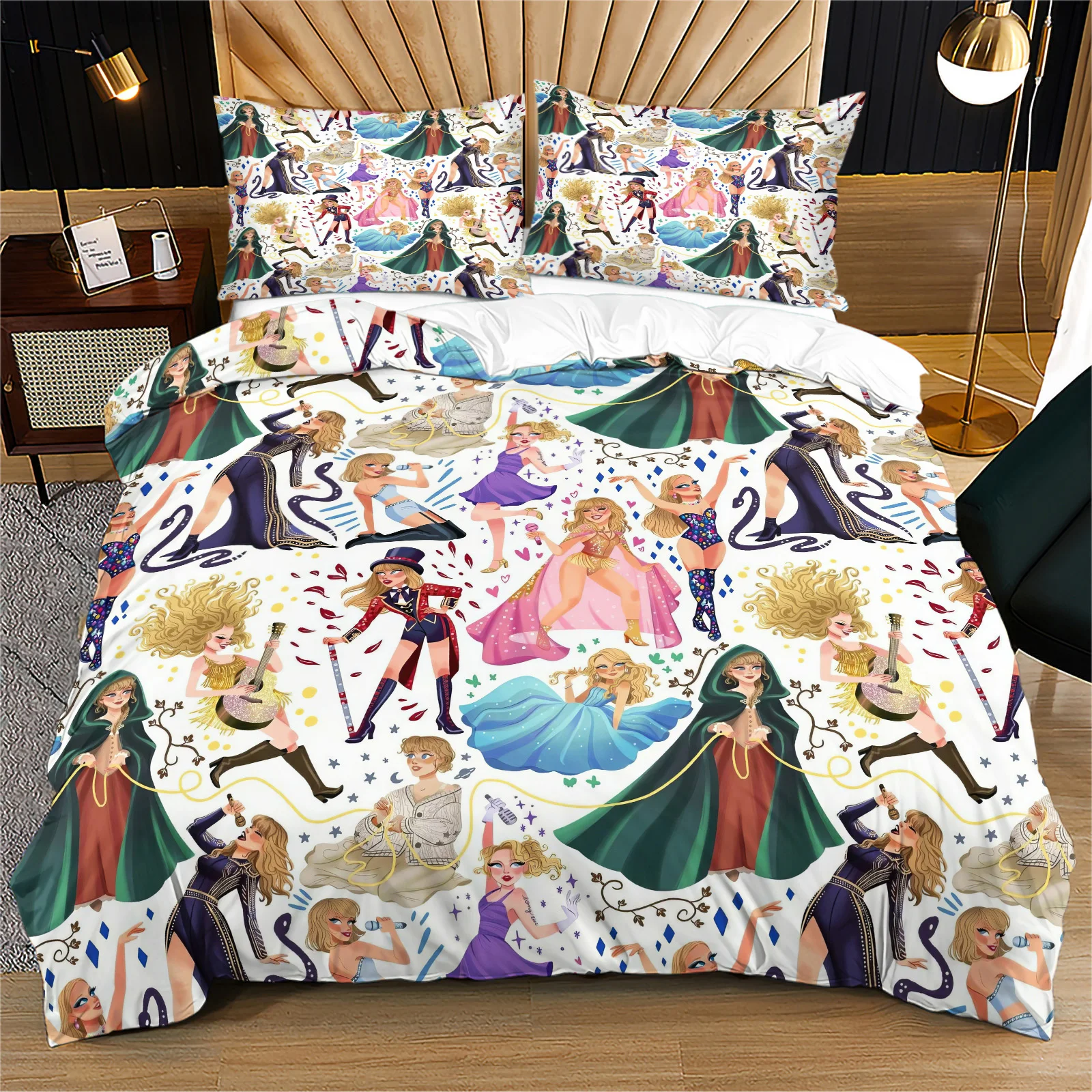 Cartoon Singer Girl Duvet Cover Set Pop Music Star Bedding Set Soft Polyester Quilt Cover With Pillowcase Bedroom Decor Fan Gift