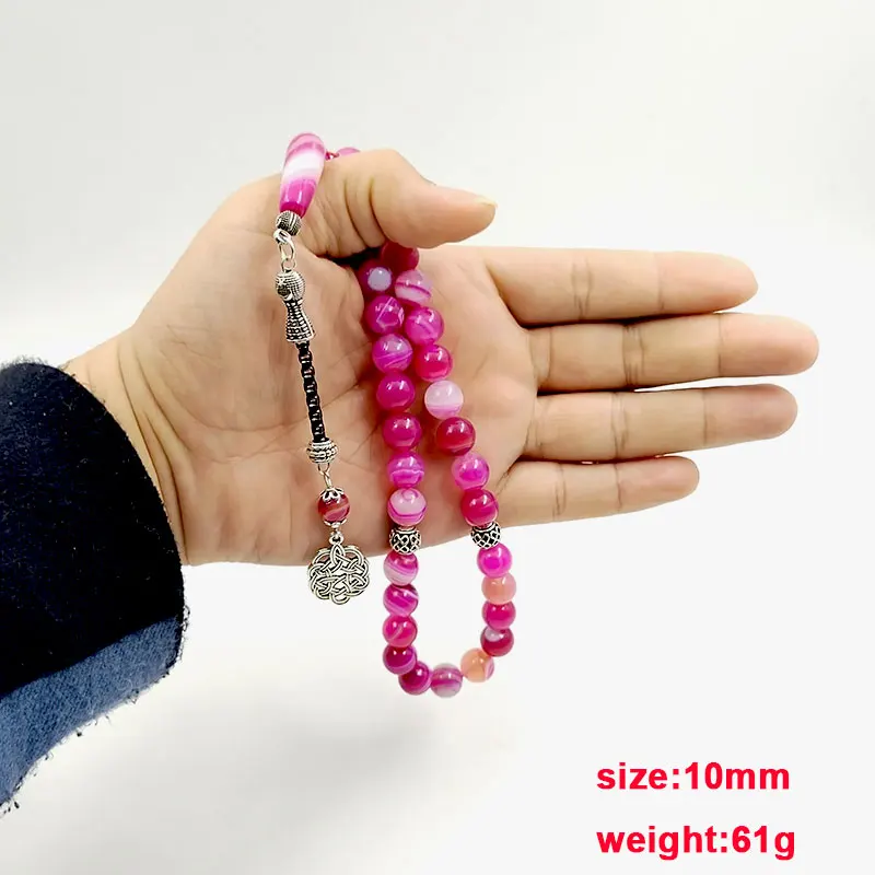 Tasbih agate rosa naturali rosario musulmano regalo pietra preziosa islamica 33 45 51 66 99 100 perline di preghiera arabica braccialetto di moda