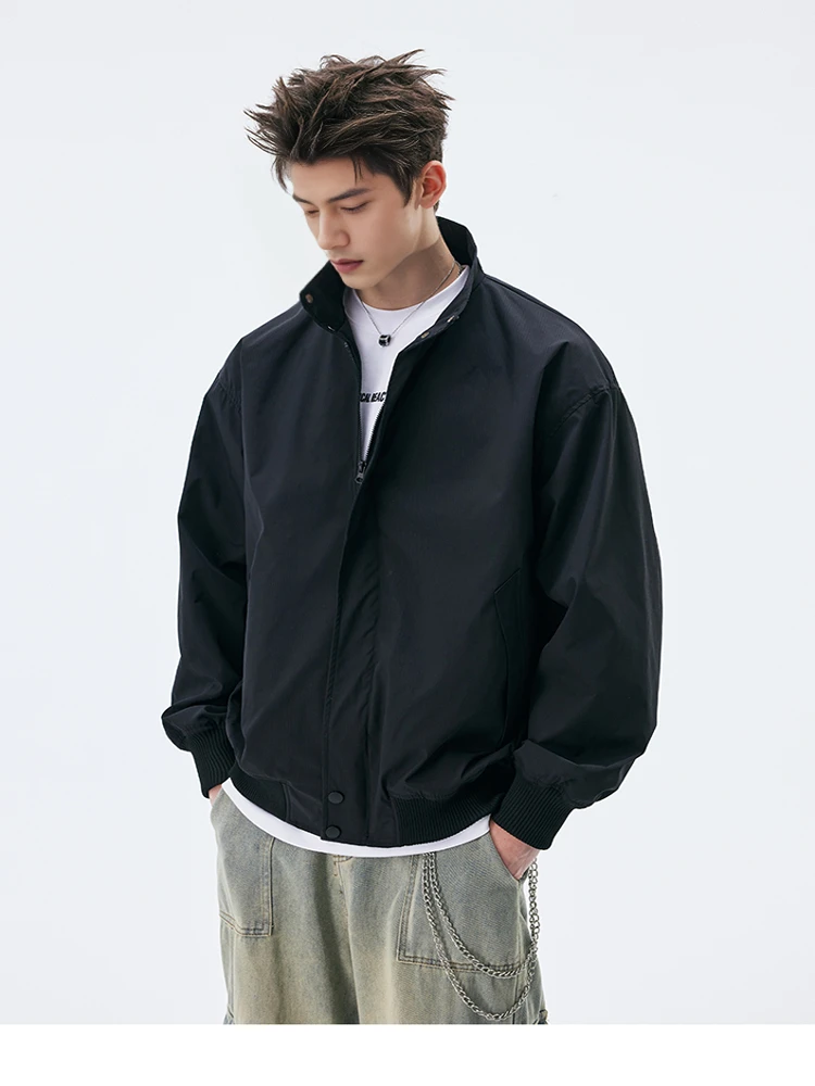 

American Sle Loose Fit Stand Collar Workwear Jaet Men's Spring Autumn Street Faion Brand Simple Versatile Top