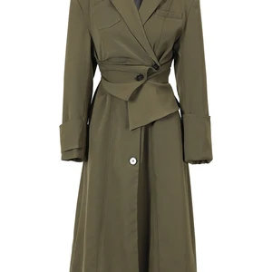 Eam dunkelgrüne unregelmäßige Frauen weibliche große Größe Neues Revers Langarmanpassung Lose Einstellung Fashion Spring Herbst 2024 1DE27950 8 Hauptverkäufe hauptsächlich lang -Green Female - №2