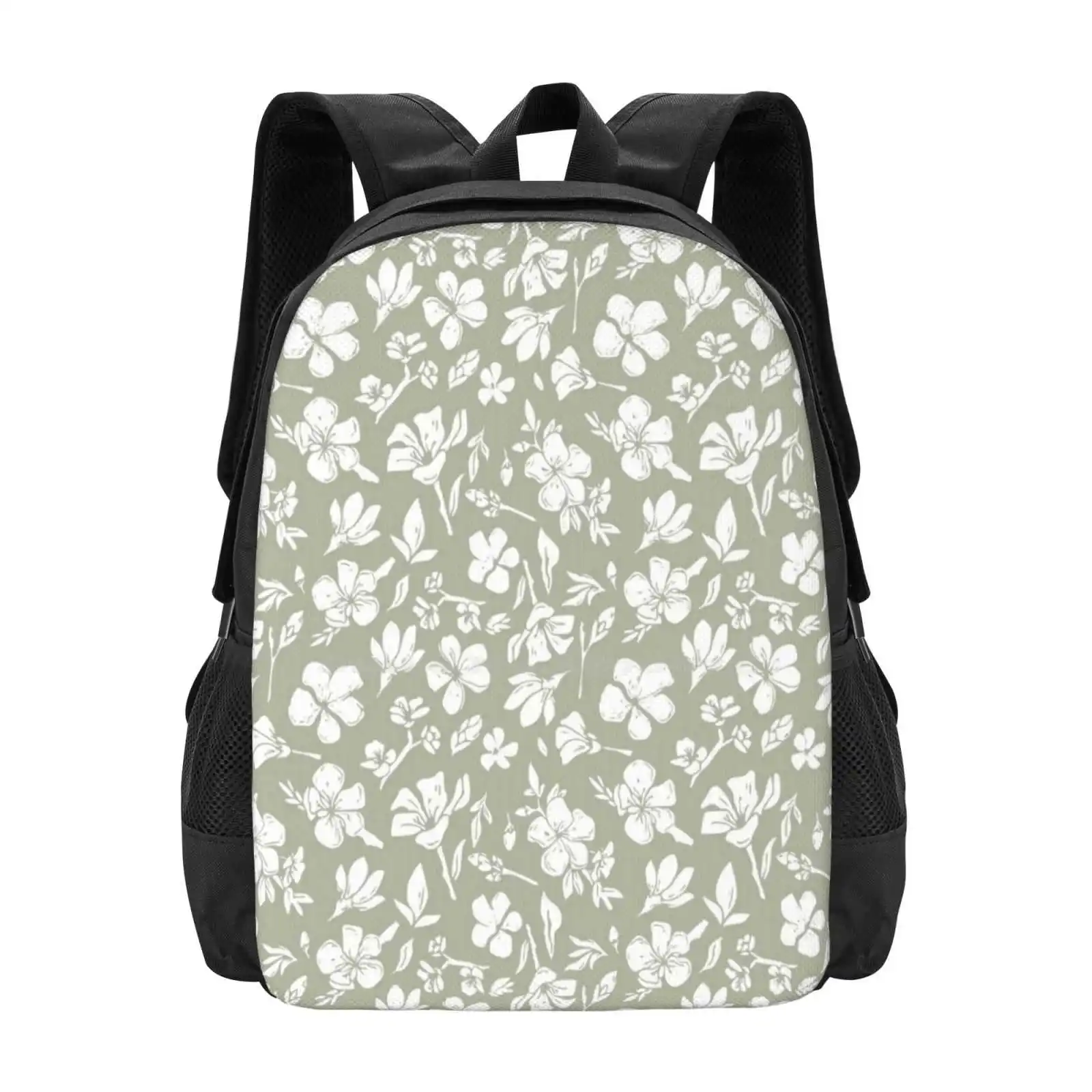 

Floral Buds, Sage Green Hot Sale Schoolbag Backpack Fashion Bags Floral Flowers Modern Leaves Leaf Garden Botanical Graphic