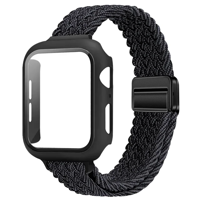 애플 워치 울트라 3/2/1 49mm 11 10 9 8 7 6 5 4 SE용 PC 케이스+나일론 스트랩 화면 보호 쉘 46mm 42mm 45/41mm 44/40mm 밴드