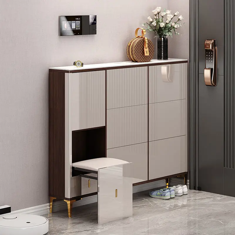 خزانة أحذية رفيعة للغاية فاخرة وخفيفة الوزن لعام 2025، باب منزلي مقابل تخزين الحائط، منزل متكامل يمكن أن يجلس كبيرًا #3