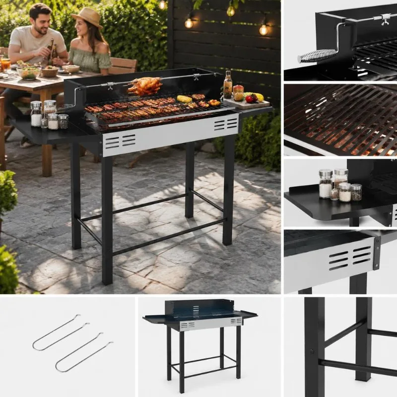 Camping-Holzkohlegrill mit abnehmbarem Drehspieß …