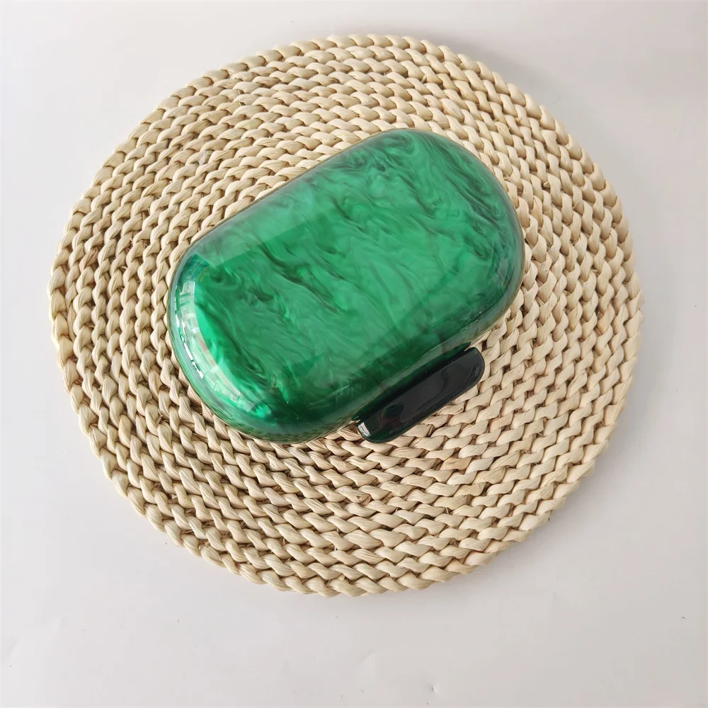 New Acrylic Box Women Wedding Stones Clutches Bags  Purse Handbag Oval Egg Mini Small Green Marble Female Bridal Clutch  Bags