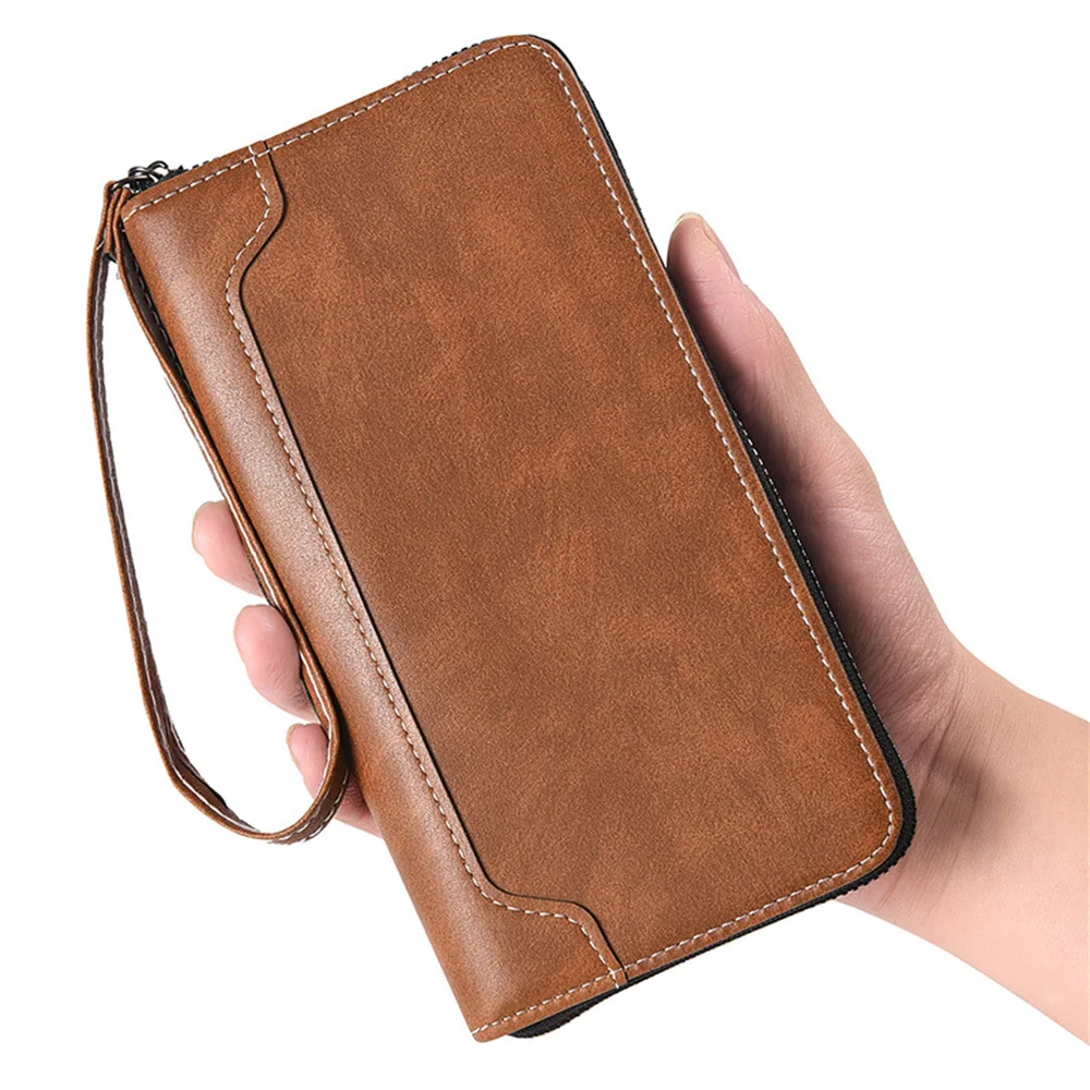 Bolso de cuero Pu para teléfono, monedero ligero con cremallera y múltiples tarjetas, billetera de moda para hombre para compañero de viaje, nuevo 2025