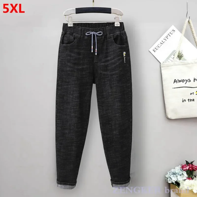 Large size stretch jeans women's 5XL 4XL 3XL loose elastic high waist harem pants new Korean version plus size jeans 6xl