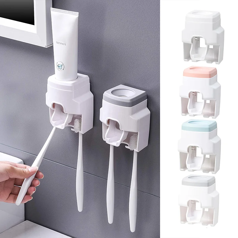 Toothpaste Dispenser And Toothbrush Holder Wall Mount Automatic Toothpaste Squeezer For Kids Bathroom Washroom