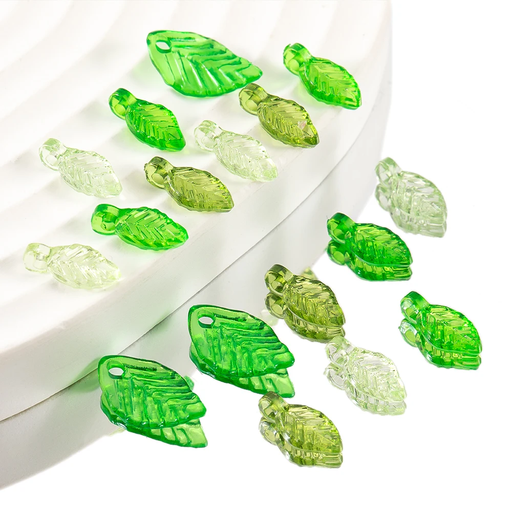50pcs Acrylic Green Leave Pendants Plastic Leaf Loose Beads for Earrings Bracelet DIY Jewelry Making Supplies image 4
