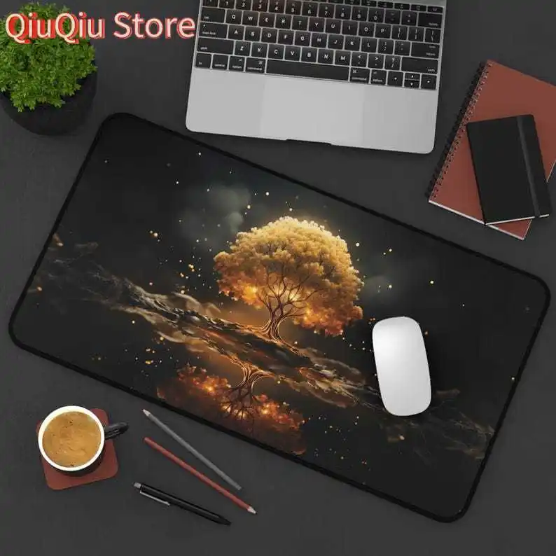 

Golden Eternity Desk Mat: Elegant Neoprene Workspace Organizer
