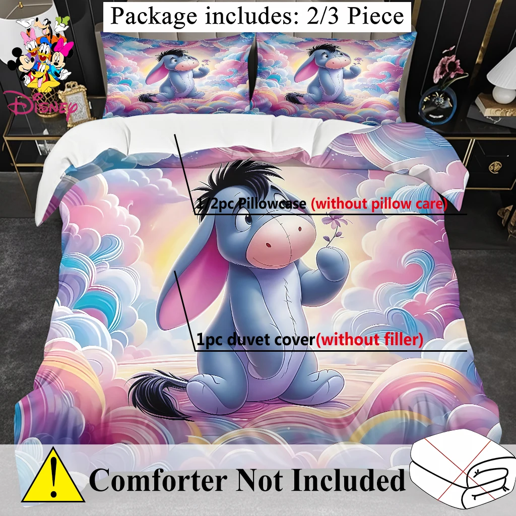 2/3-częściowy zestaw poszewek na kołdrę Disney Eeyore bez wypełnienia, modny i wygodny, idealny do sypialni rodzinnych i pokoi gościch