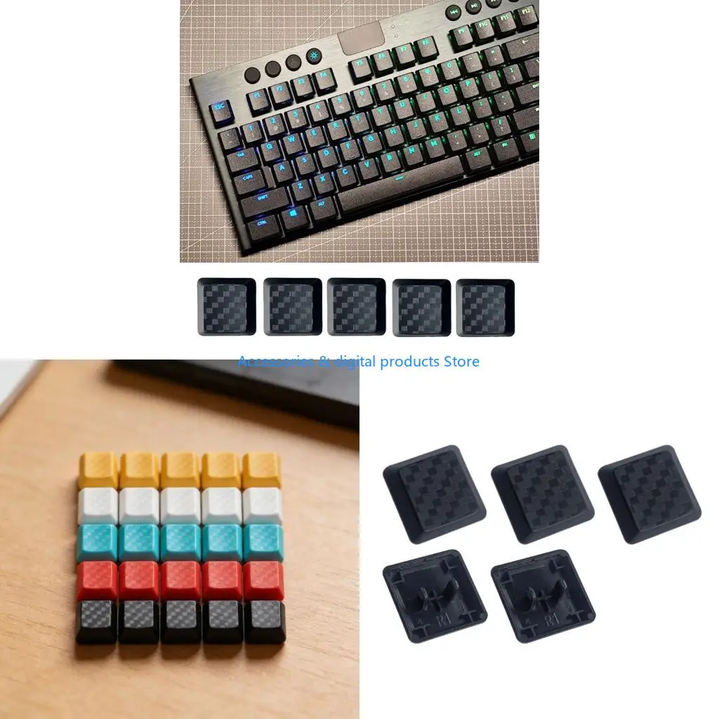 77JD 5Pcs Gaming Carbon Fiber Keycap Low Profile Nonslip Texture Cover Cap for G915/G813/G815/G913 TKL Keyboard