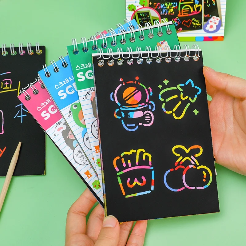 10-листовая записка для рисования мультфильмов с бамбуковой ручкой, креативная двусторонняя книга для граффити, художественная книга с царапинами, двусторонние граффити