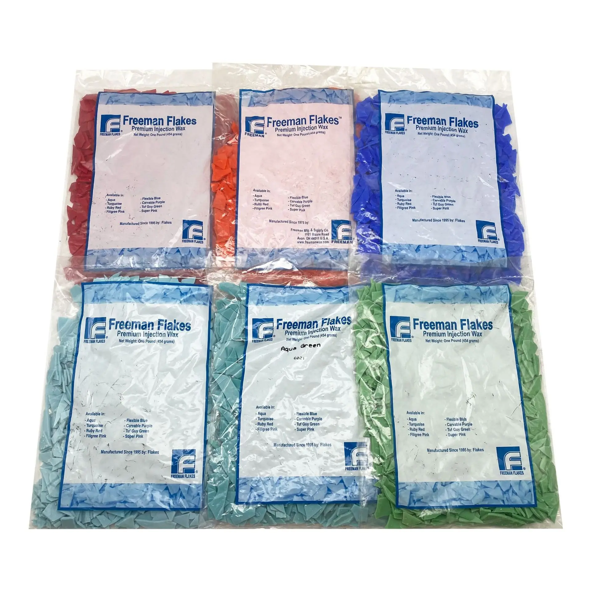 

Freeman Flakes Aqua Premium Injection Wax Jewelry Mould Blue Red Green Pink Melting Wax