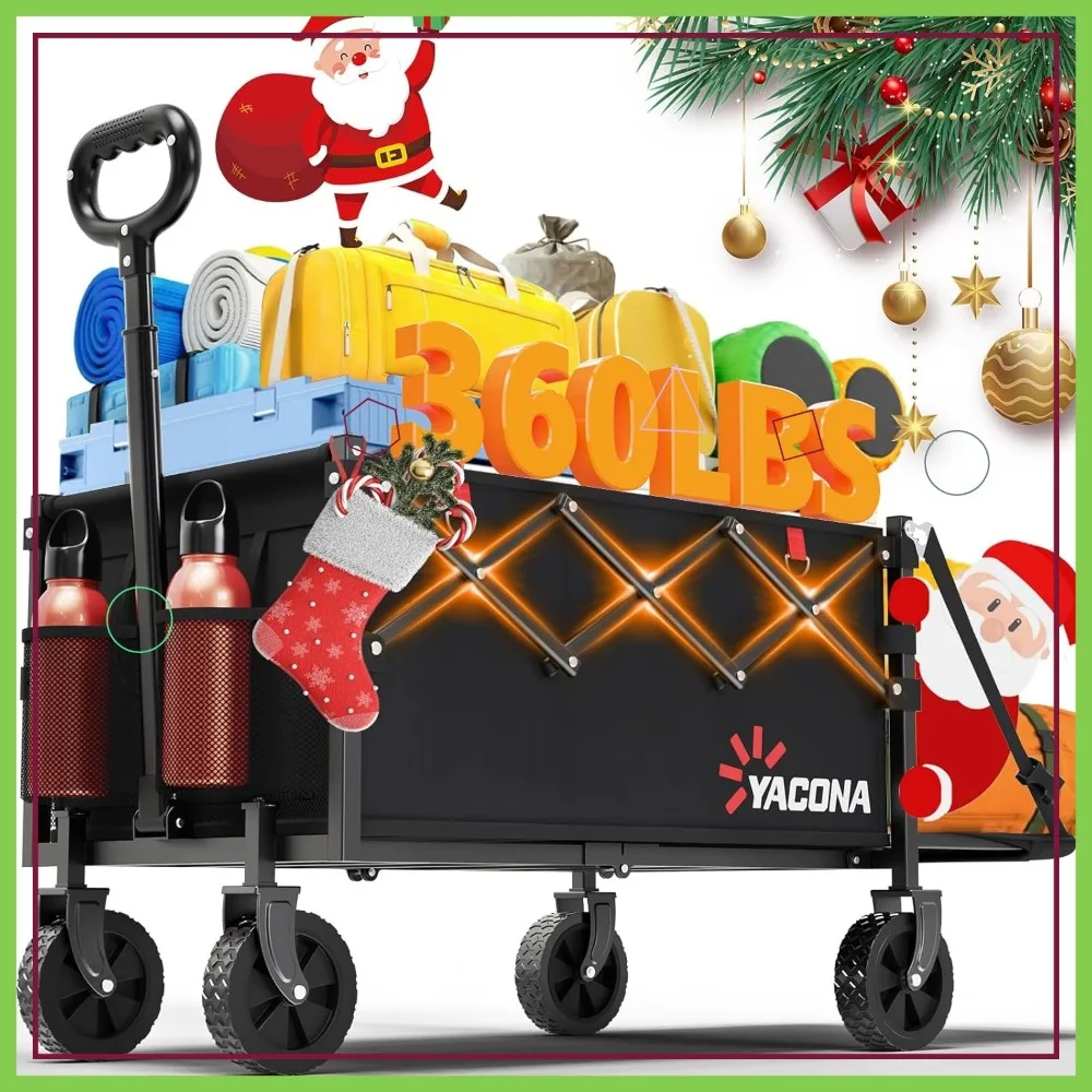 Składany wózek transportowy z kółkami i tylną klapą, wytrzymały, udźwig 163 kg, do użytku na zewnątrz, na kemping i na zakupy.