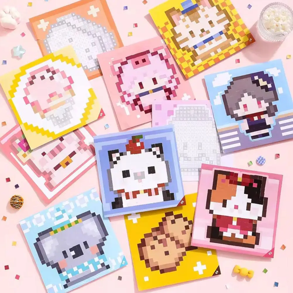 Pixel Art Sticker Book DIY Animal Puzzle Mosaic Craft Educational Toy Kids 23 Sheets Activity Game Cartoon Cute Gift Supplies
