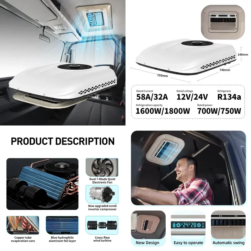 for 12V 24V Electric Cooling System New Air Conditioning Car RV Truck Parking Cooler AC for Electric Vehicle