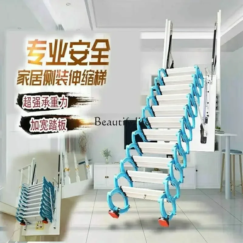 Side Mounted Attic Retractable Staircase Full Electric Household Foldable and Hoisting Invisible Stretch Ladder