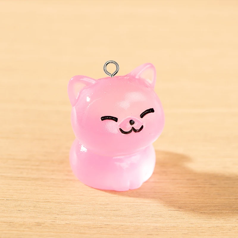 10Pcs Cartoon Cute Luminous Cat Charms Resin 3D Animals Pendants for Jewelry Making DIY Earrings Keychains Crafts Findings