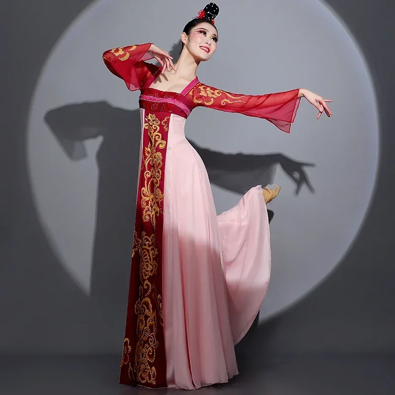 새로운 Hanfu 여성 중국 스타일 가슴 스커트 Han Tang 우아한 댄스 2 피스 세트