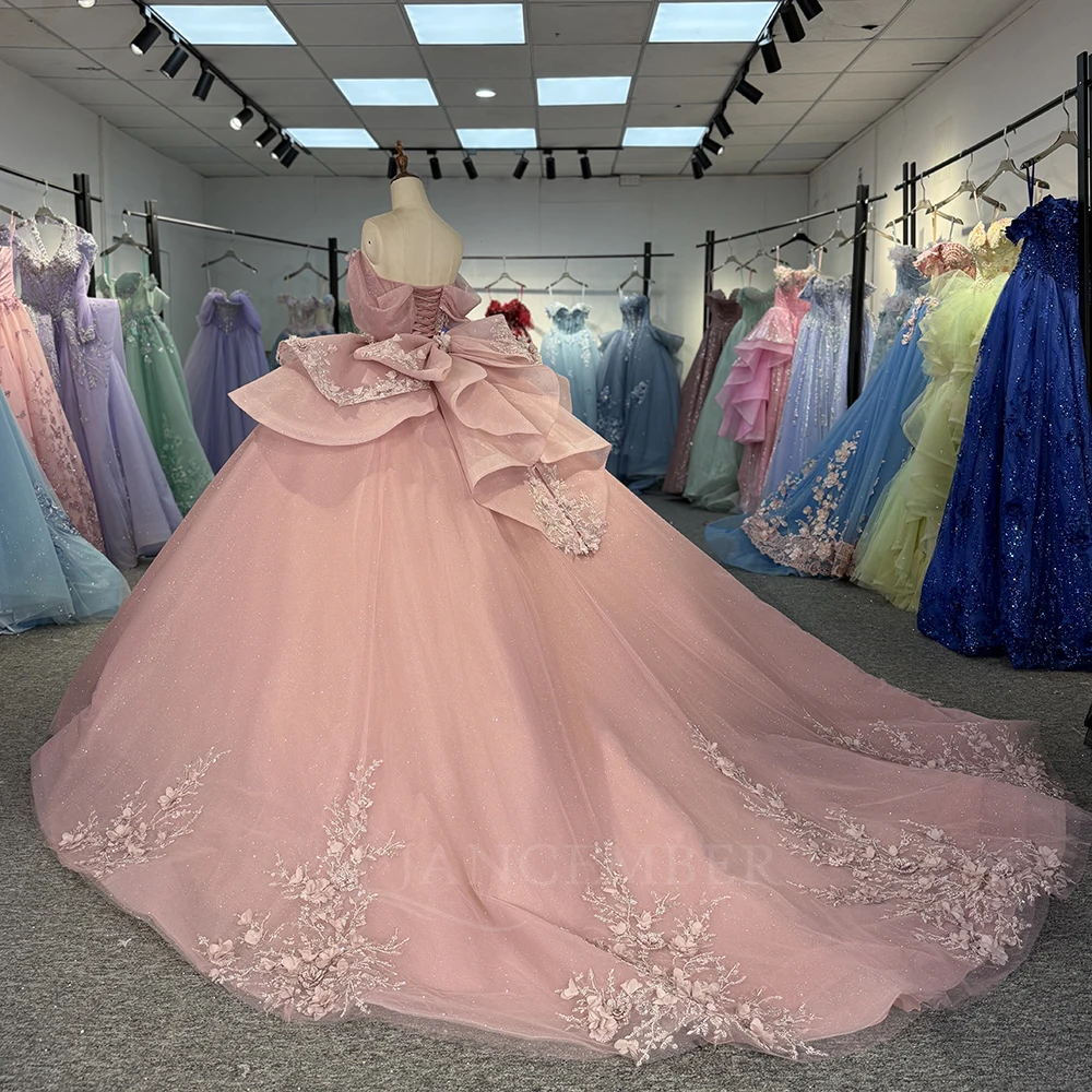 Rose princesse robe de bal Quinceanera robes vestido de 15 quinceañera scintillant 3D fleur dentelle à plusieurs niveaux fête d'anniversaire personnalisé