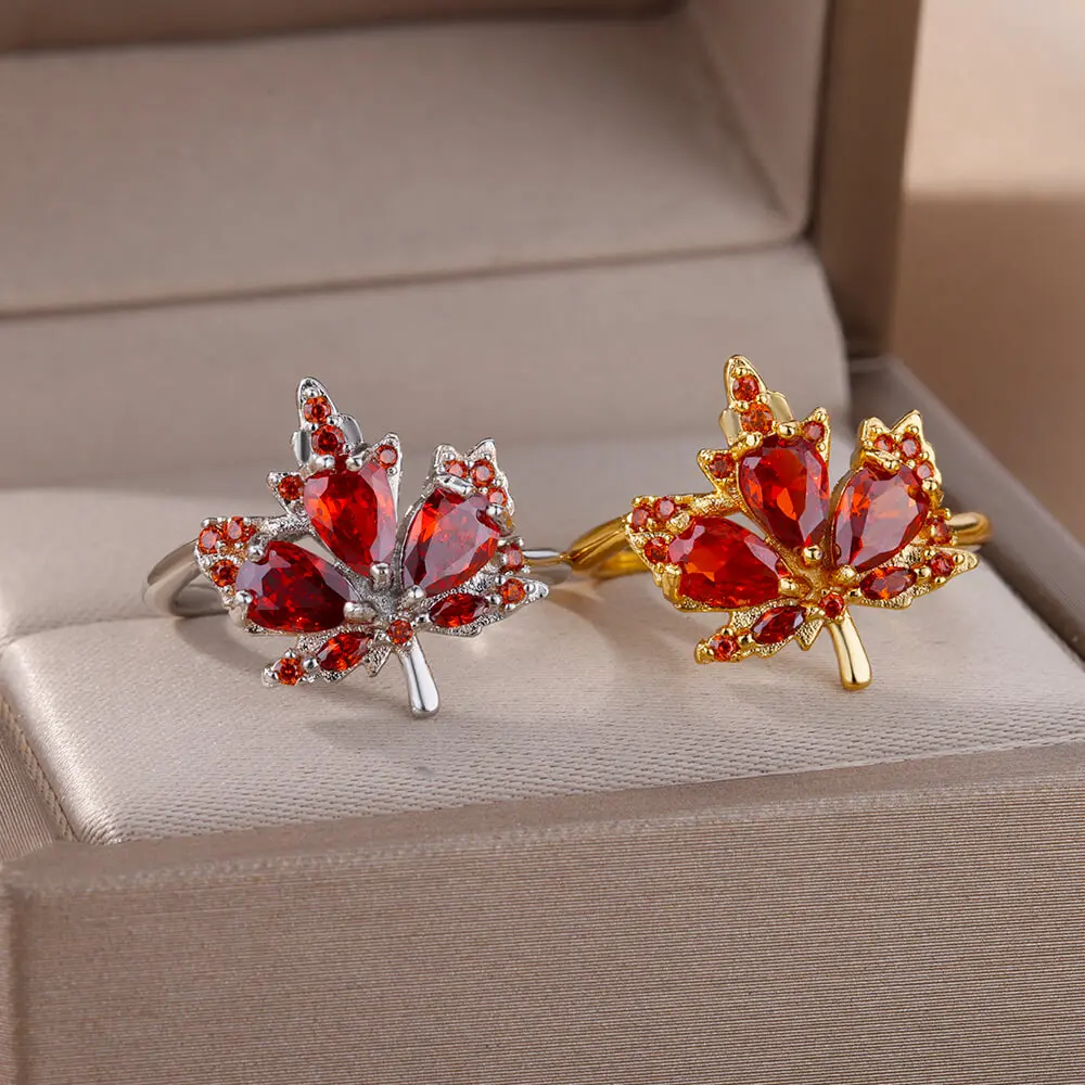 2025 Fashion Colorful Zircon Flower Rings For Women Gold Color Stainless Steel Finger Ring Trend Luxury Boho Aesthetic Jewelry