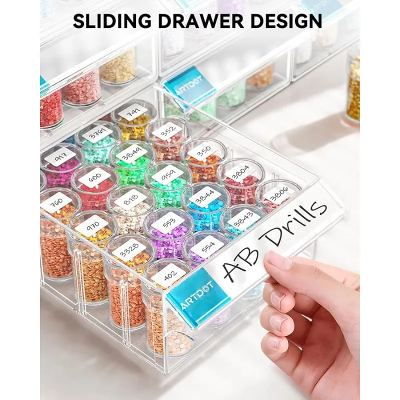 4 عبوات من حاويات تخزين متشابكة لمجموعات فنية ماسية للبالغين، صندوق تخزين 128 فتحة لملحقات الطلاء الماسي أ #6